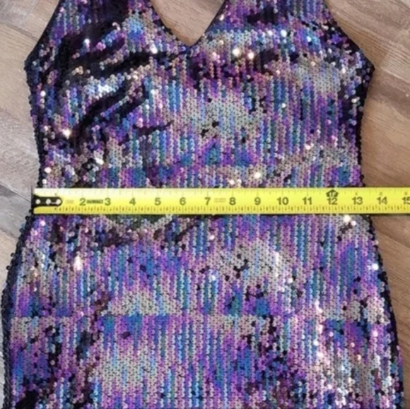 Sequin Lace Trim Strappy Back Lined Mini Dress, XS - Picture 7 of 12